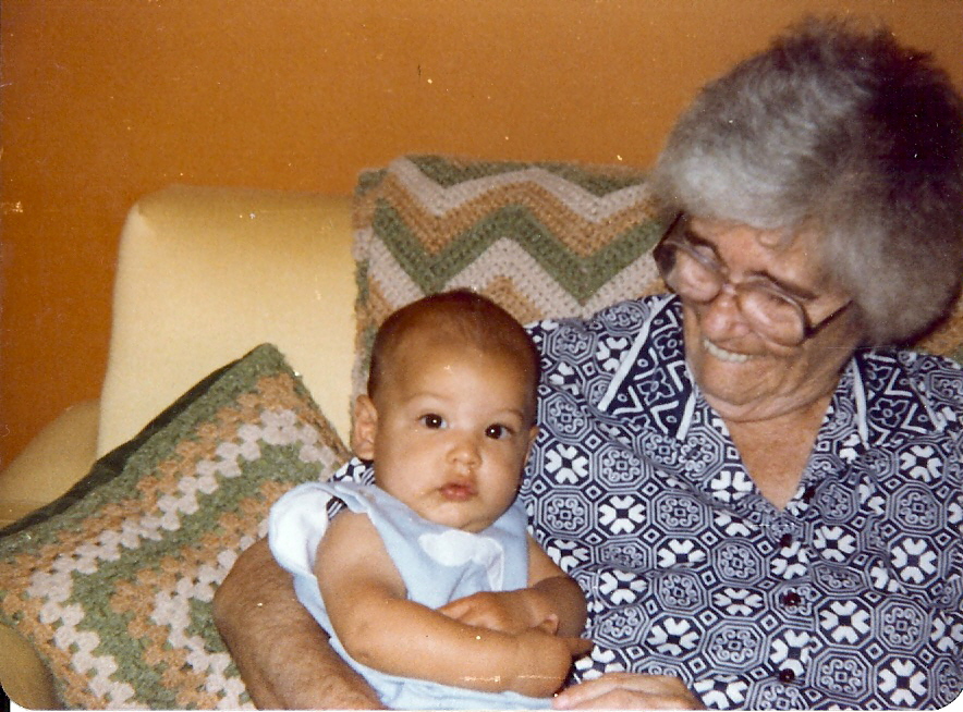 Andrew Ralph Beard with his grandmother Vivian Risley Place, 1983
