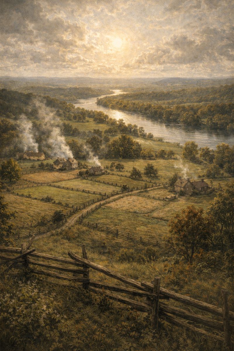 An overlook as Thomas, Edwin, Jean, and the children approach Chester, Pennsylvania.