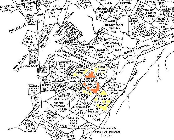 A survey map showing Thomas's 1747 tract near New Hope in Beverley Manor.
