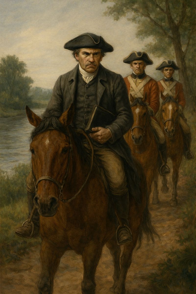 Culver Coburn and riders approaching Thomas and Edwin at the River Mourne.
