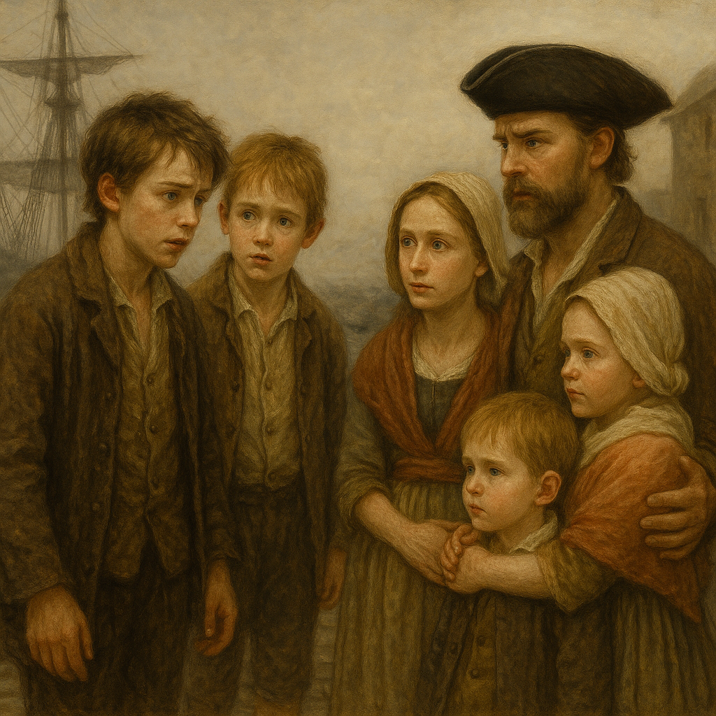 Young Thomas and Edwin meeting the McNutts on the Derry docks.